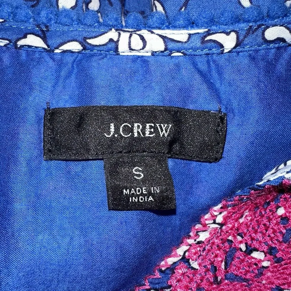 J.Crew Boho Midi Dress Small |‎ Blue Pink Floral Embroidered Tassel Cottagecore